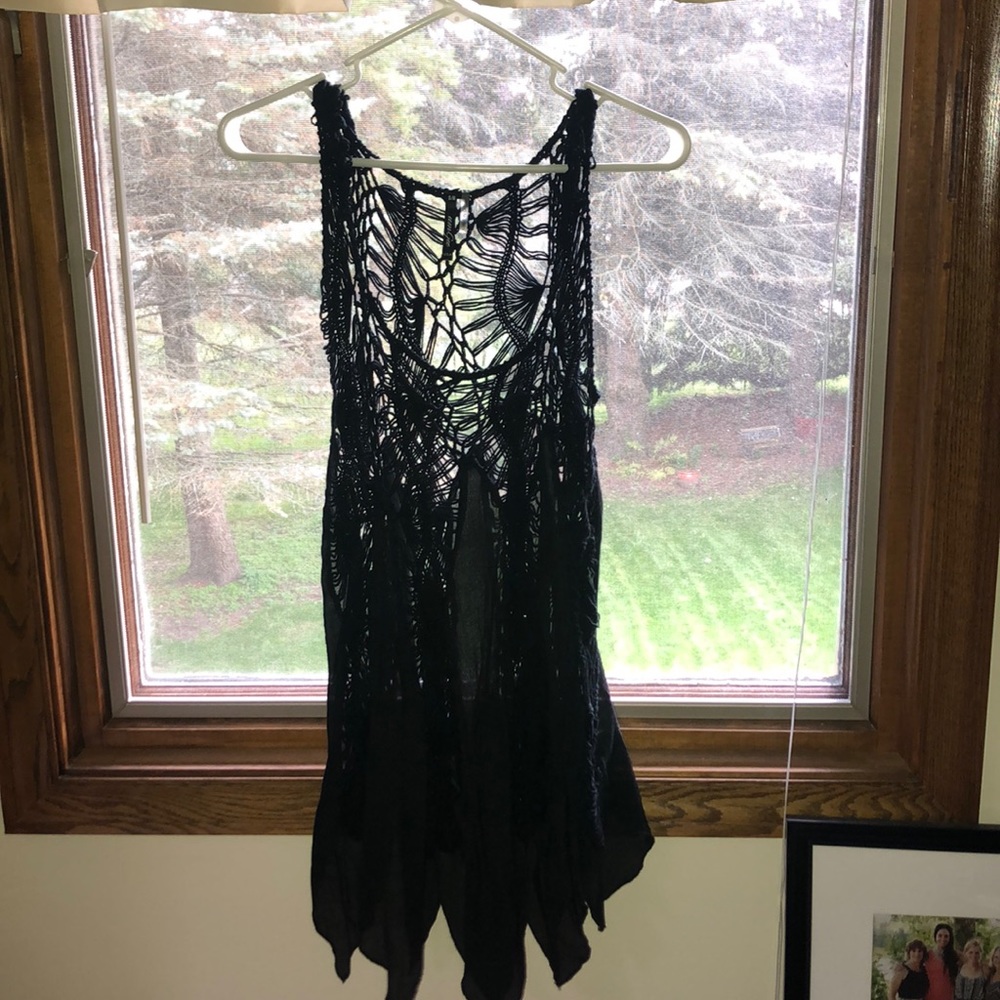 Long crochet/gauze material sheer tank top